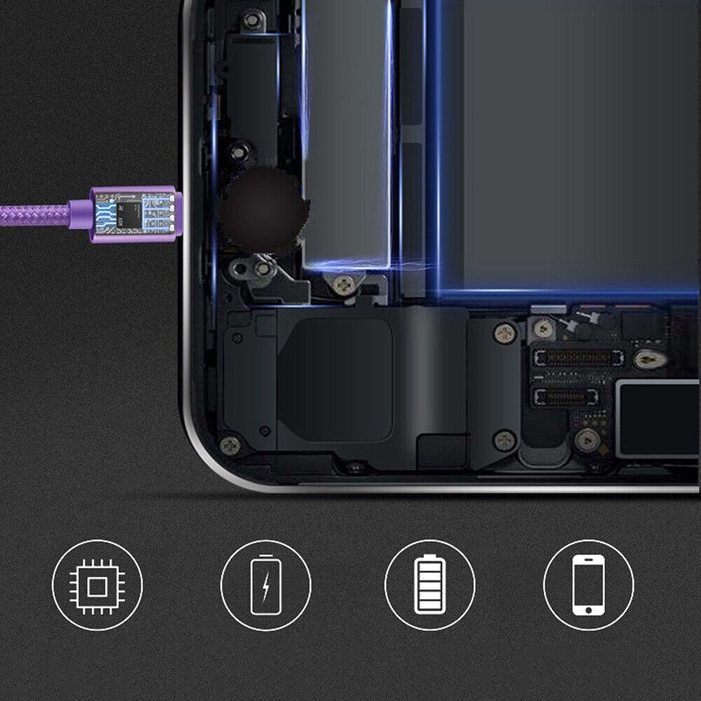 Purple Fast Charging Nylon Micro USB Cable for iOS iPhone