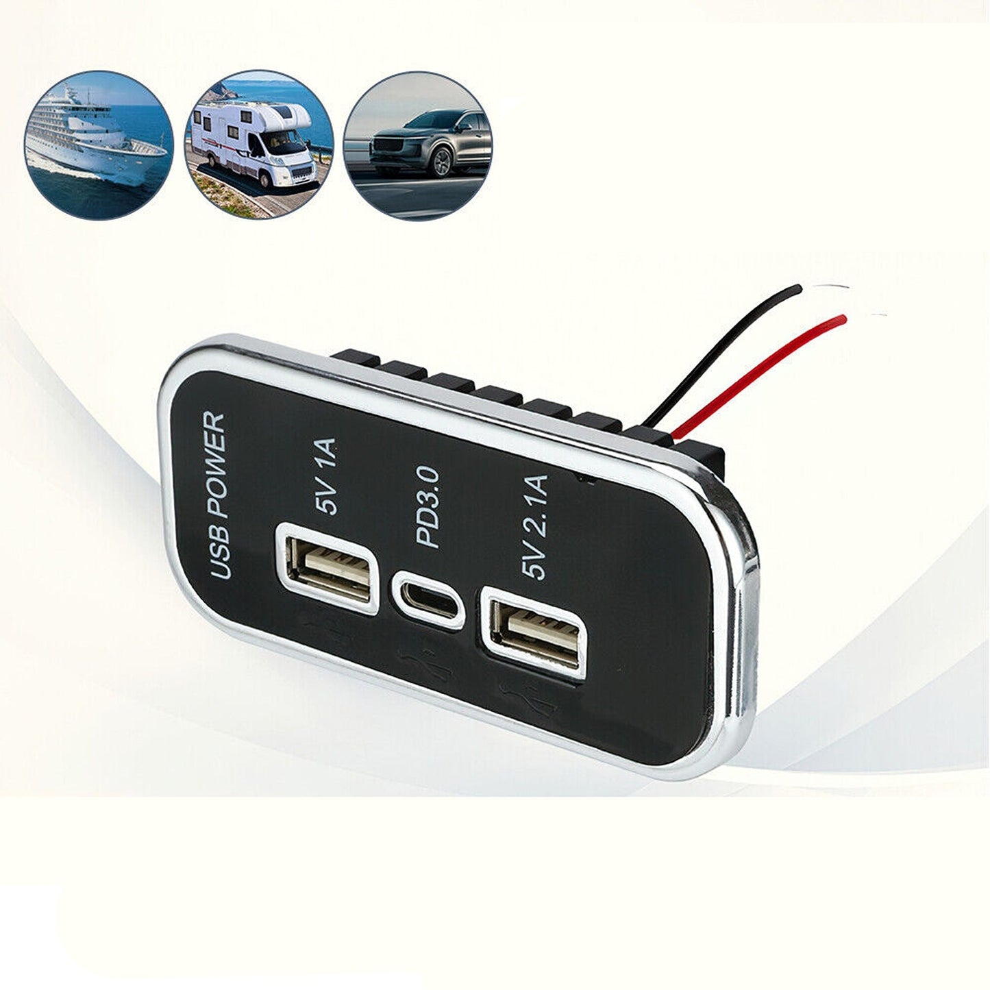 36W Dual USB PD Car Charger Adapter with 3 Ports Charging Socket Panel