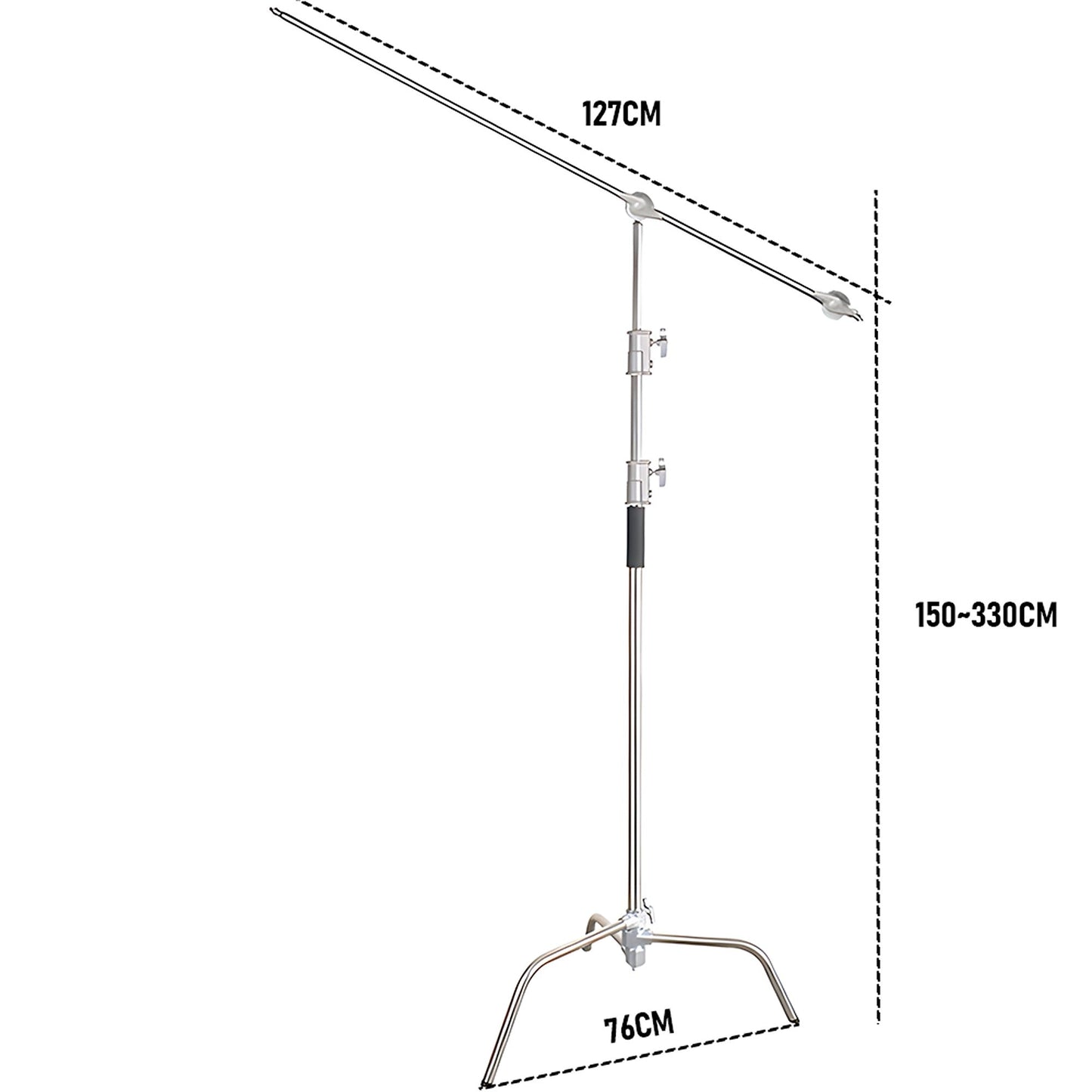 C-Stand with Boom Arm and Sandbag for Photo Studio Heavy-Duty Stainless Steel
