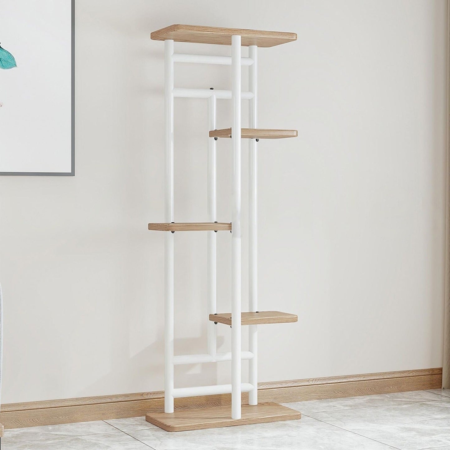 Multi-Tier Wooden Plant Display Rack for Indoor and Outdoor Use