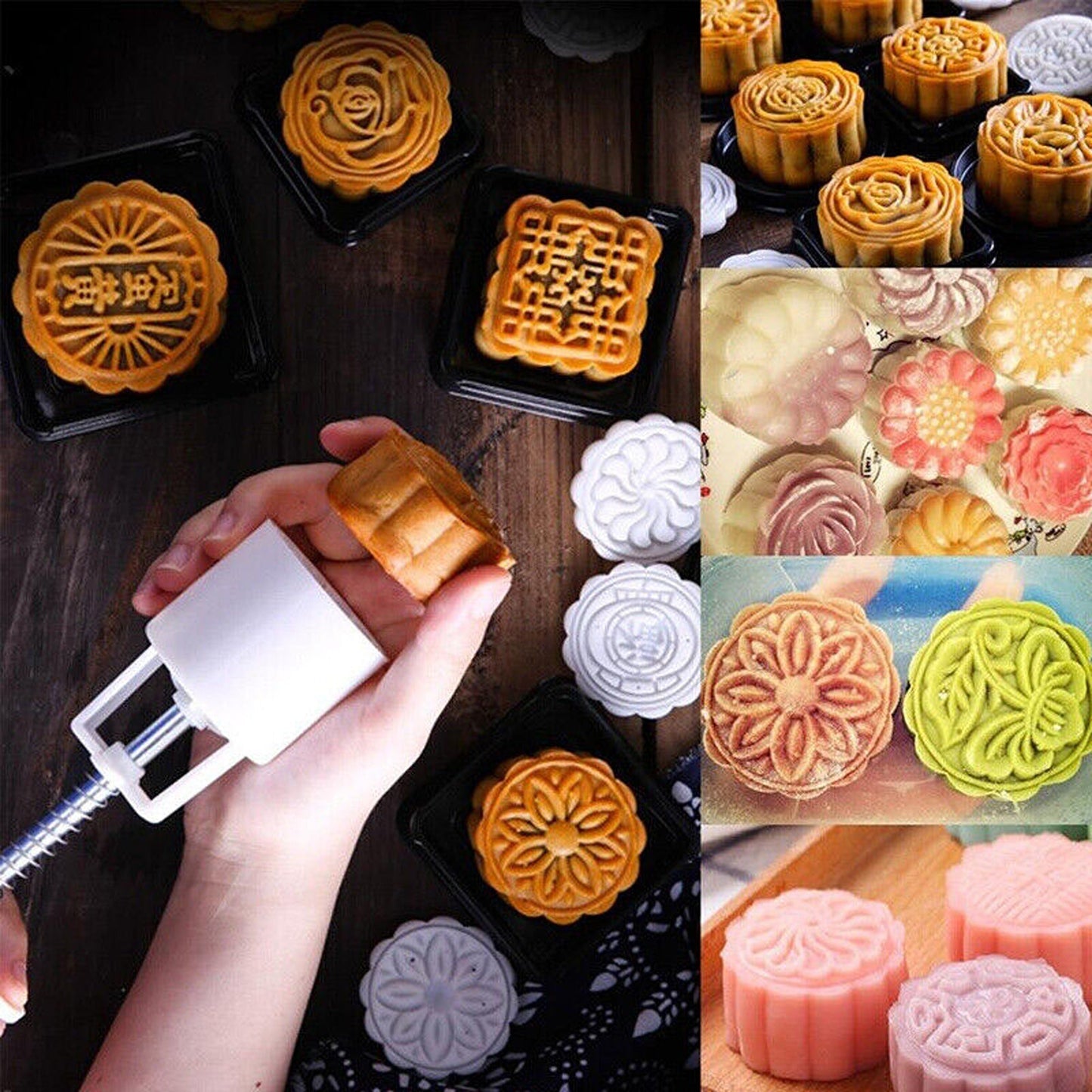 DIY Moon Cake Flower Stamps Mold Round Pastry Decor Cookies