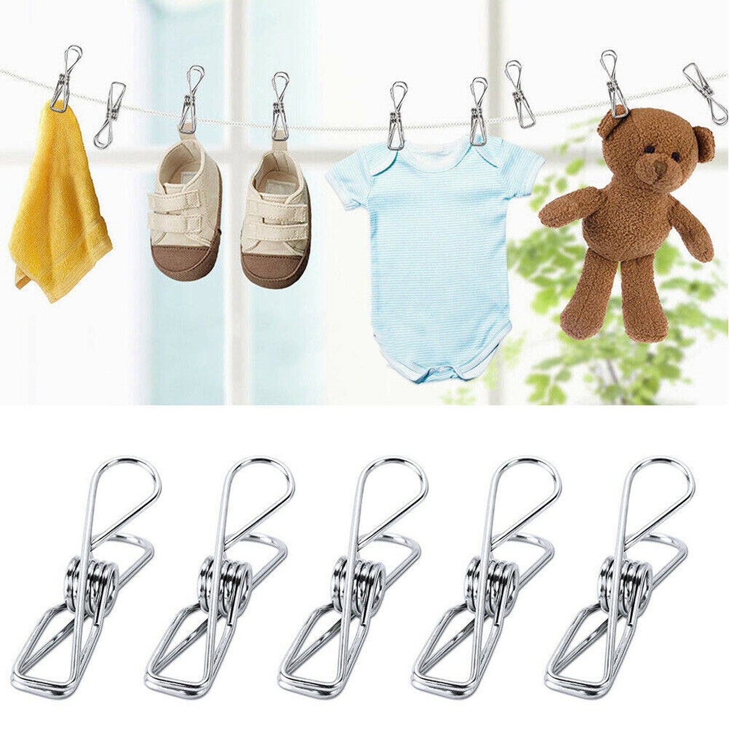 Windproof Stainless Steel Clothes Pegs Hanging Clips Pins Laundry Clamp