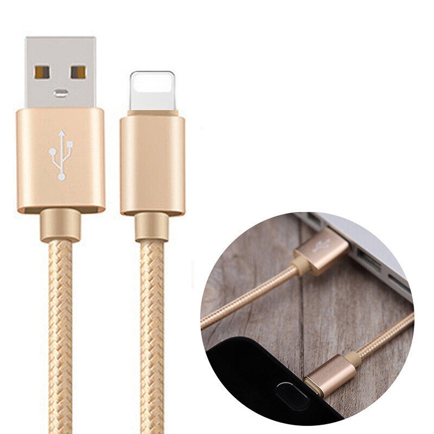 Gold Fast Charging Nylon Micro USB Cable for iOS iPhone