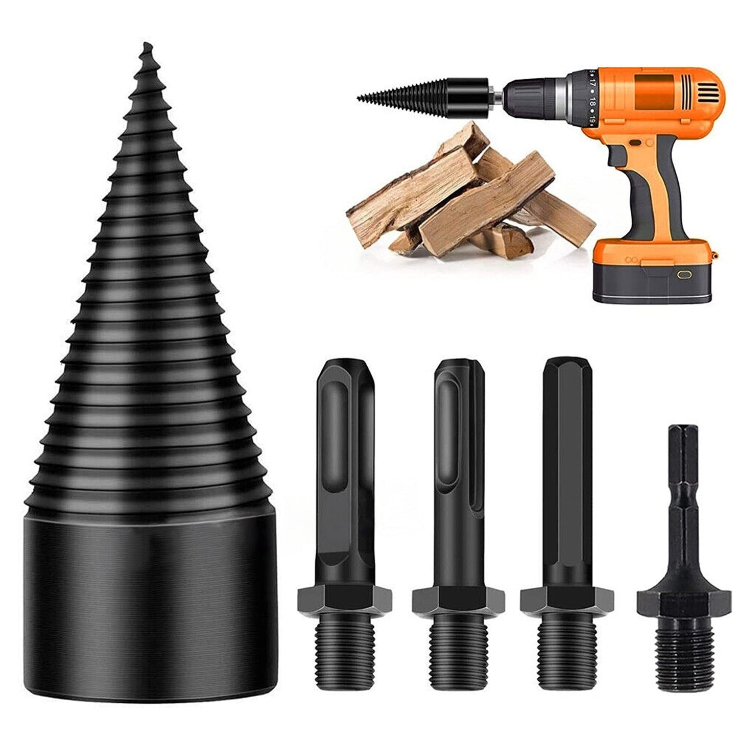 5pcs Wood Splitting Firewood Drill Bit High Speed Twist Splitter Cone