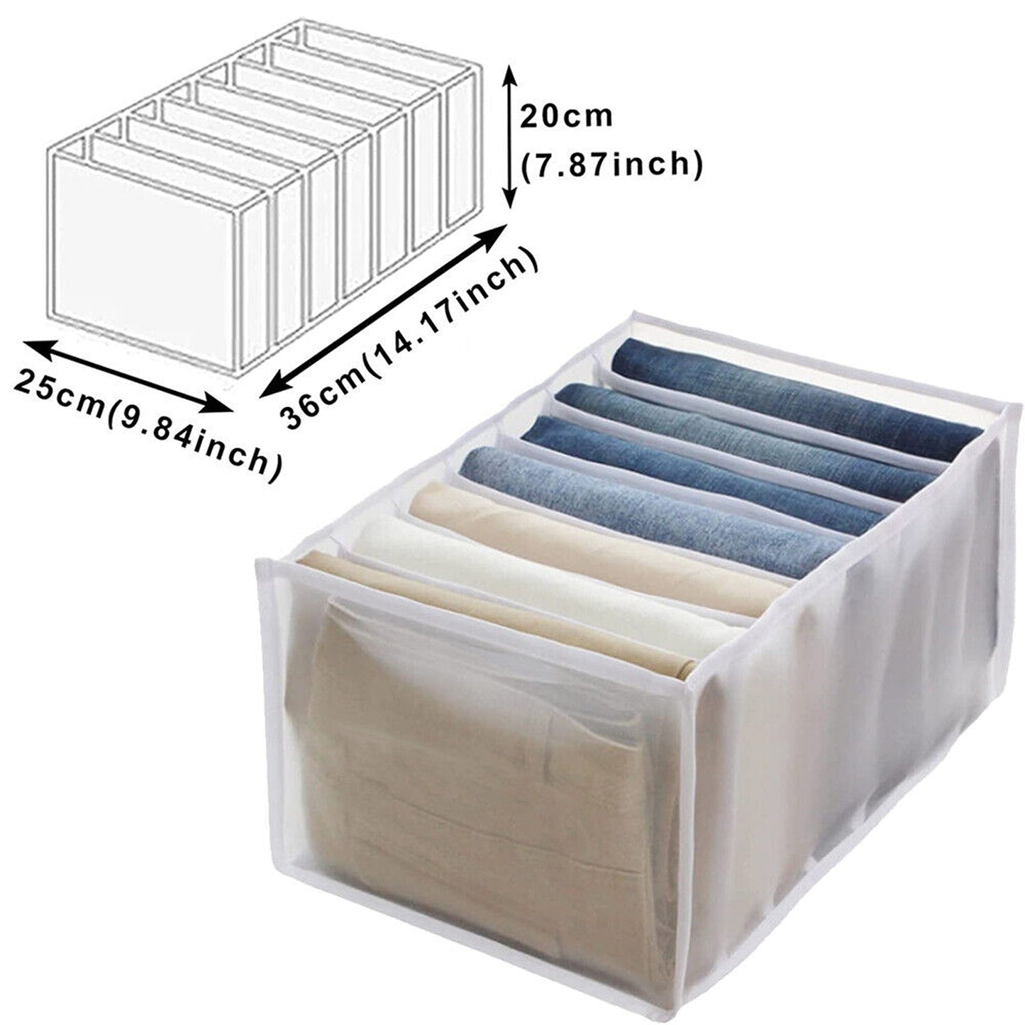 7 Grid Foldable Mesh Organizer for Wardrobe Clothes and Jeans Storage