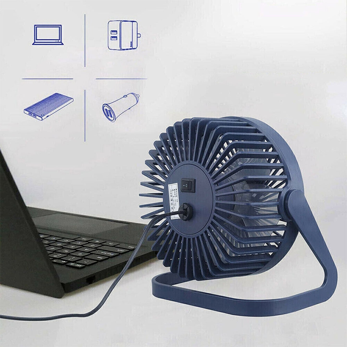 Blue Compact USB Powered Desk Fan Quiet Personal Cooler for Tabletop Use
