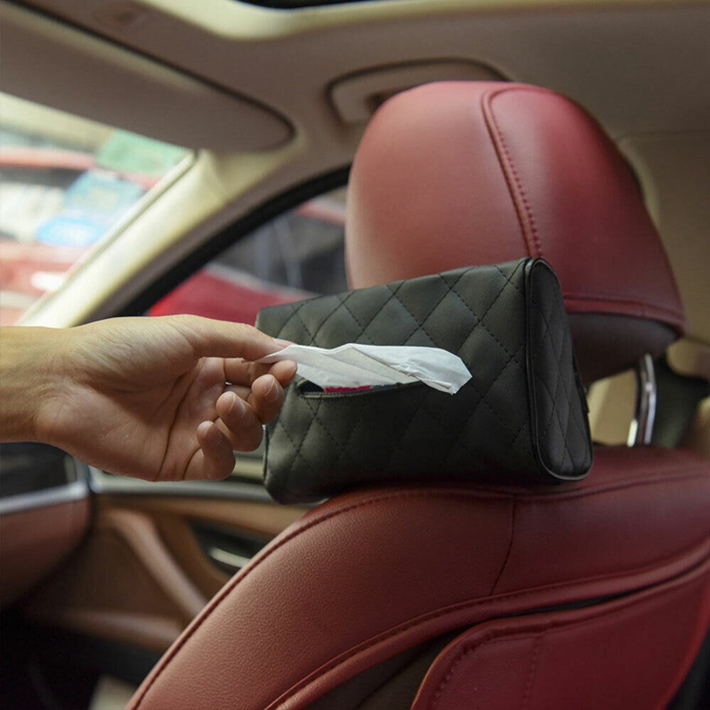 Car Seat Faux Leather Hanging Tissue Box Paper Holder