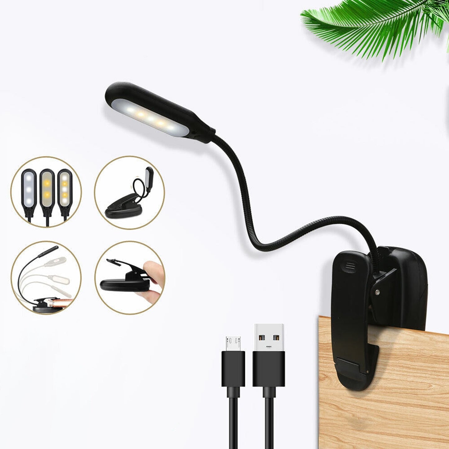 Rechargeable LED Book Light with Clip for Reading 3-Level Brightness