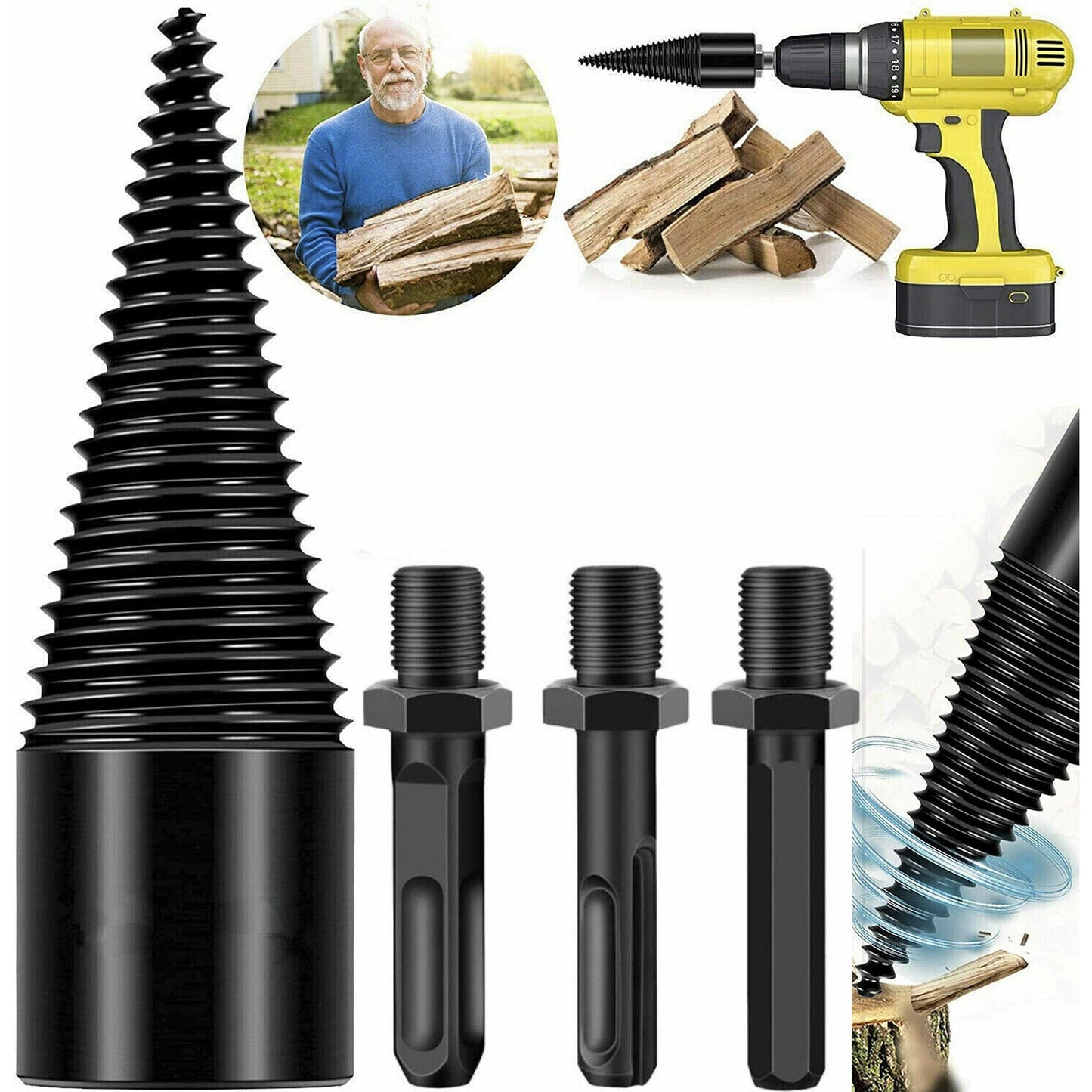 4pcs Hex Shank Firewood Drill Bit Wood Log Splitter Screw Cone