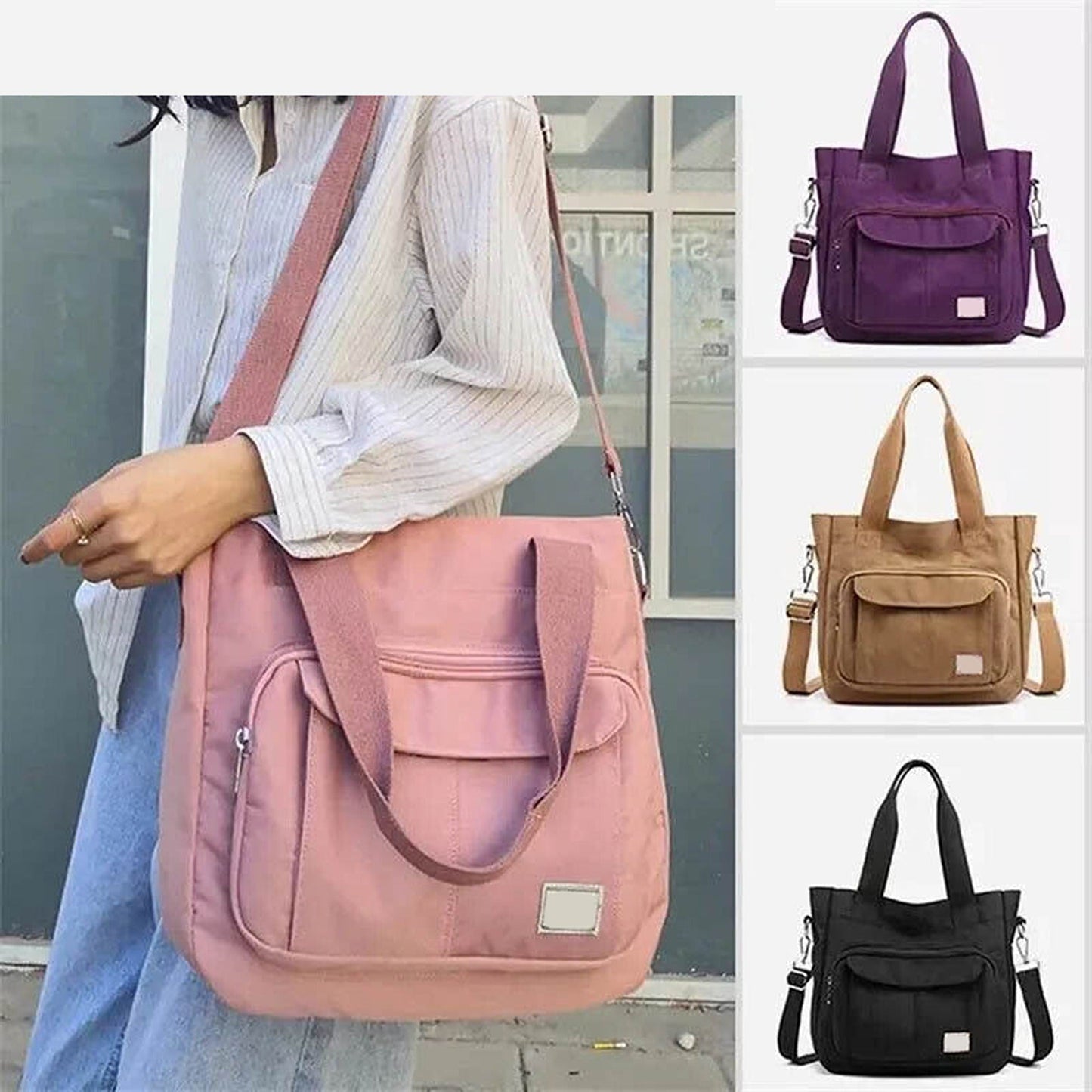 Large Nylon Waterproof Handbags with Zipper Women Shoulder Messenger Bag