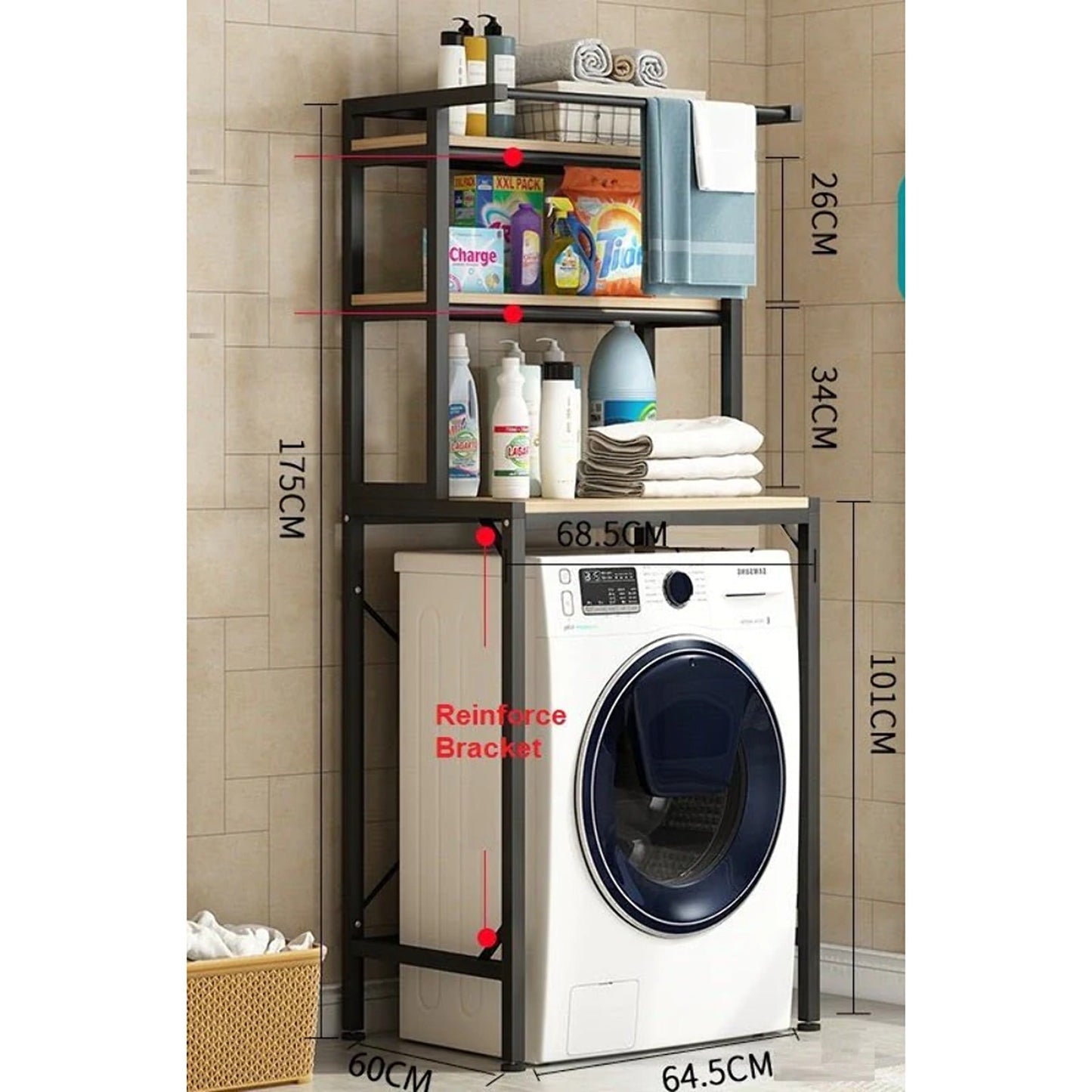 3-Tier Heavy Duty Metal Storage Rack Over Washing Machine Organizer