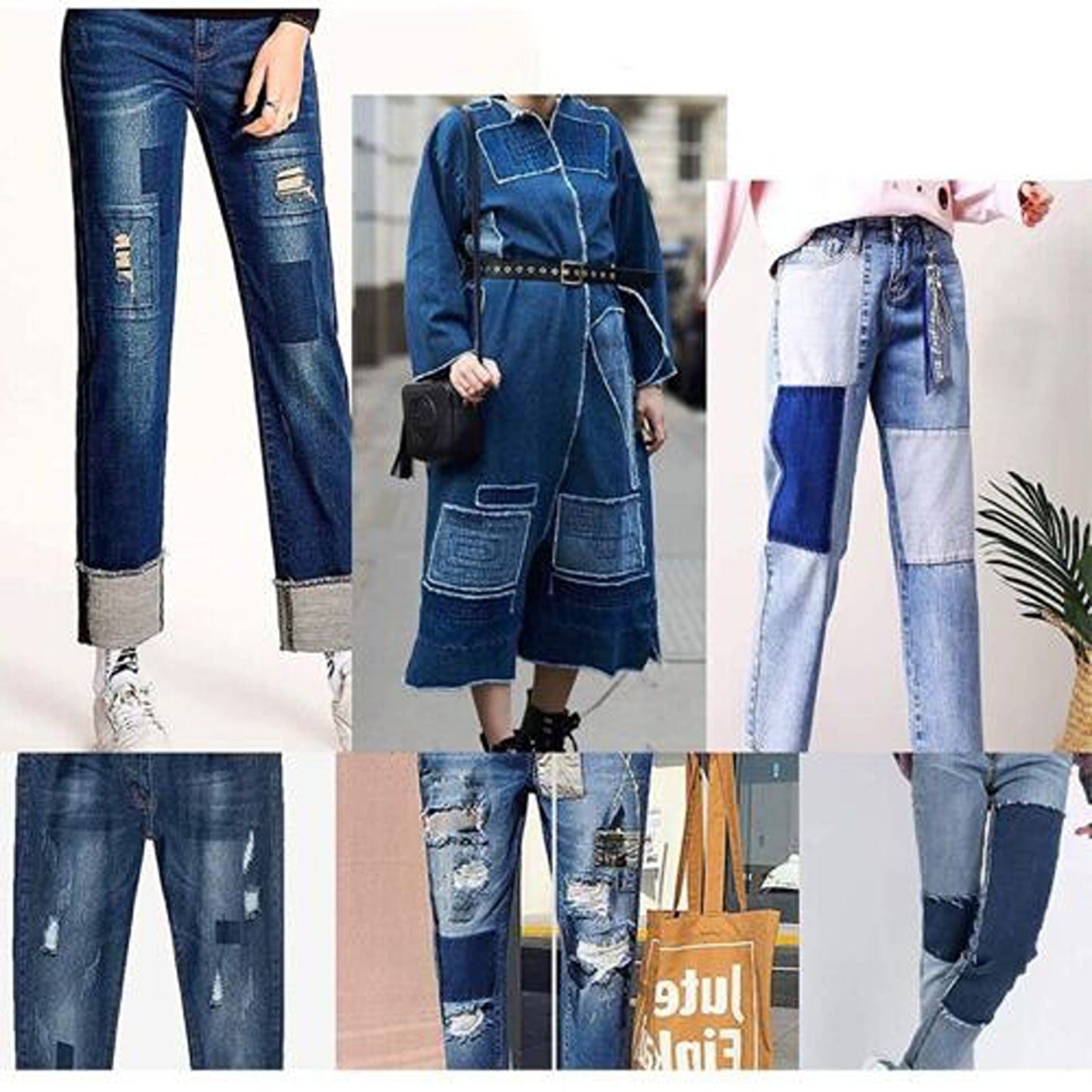 12pcs Iron-On Denim Fabric Patches for Jeans Repair Kit