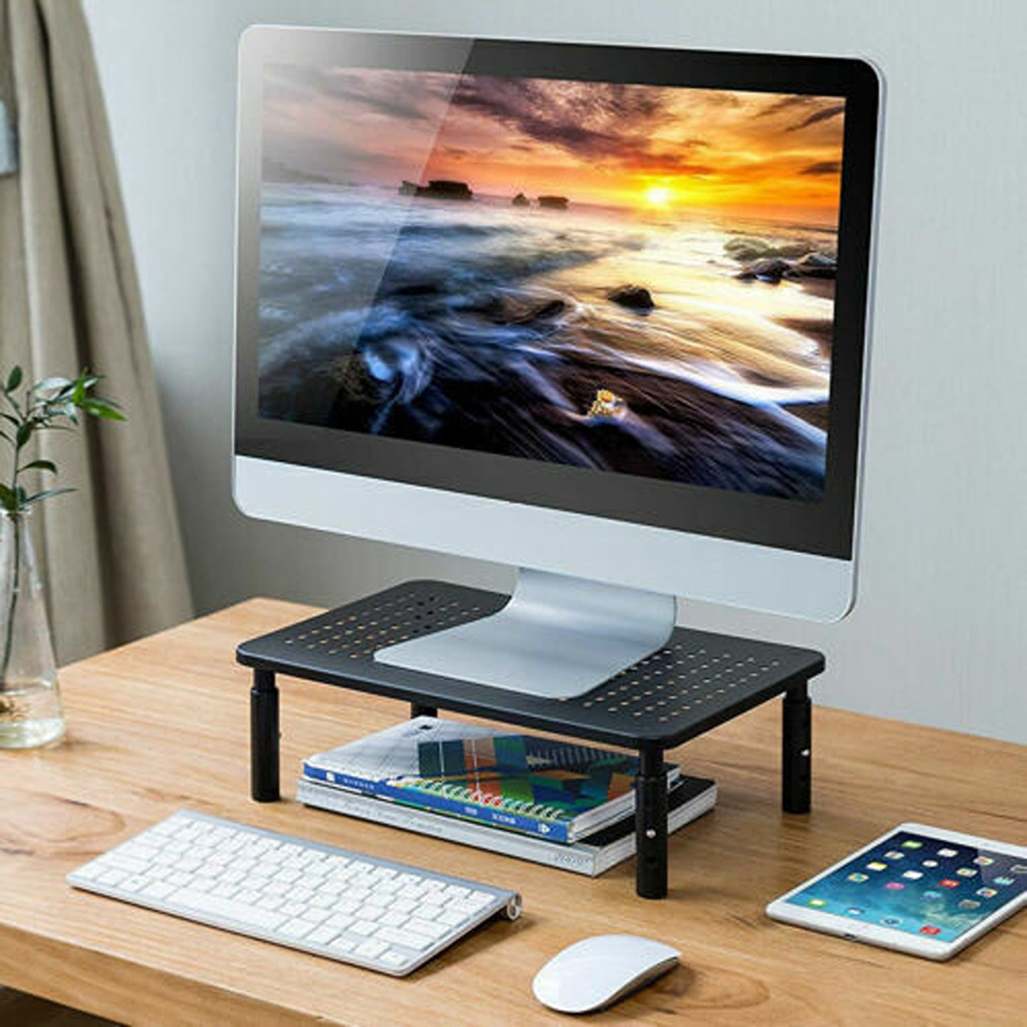 Adjustable Height Laptop and Monitor Stand with Mesh Platform
