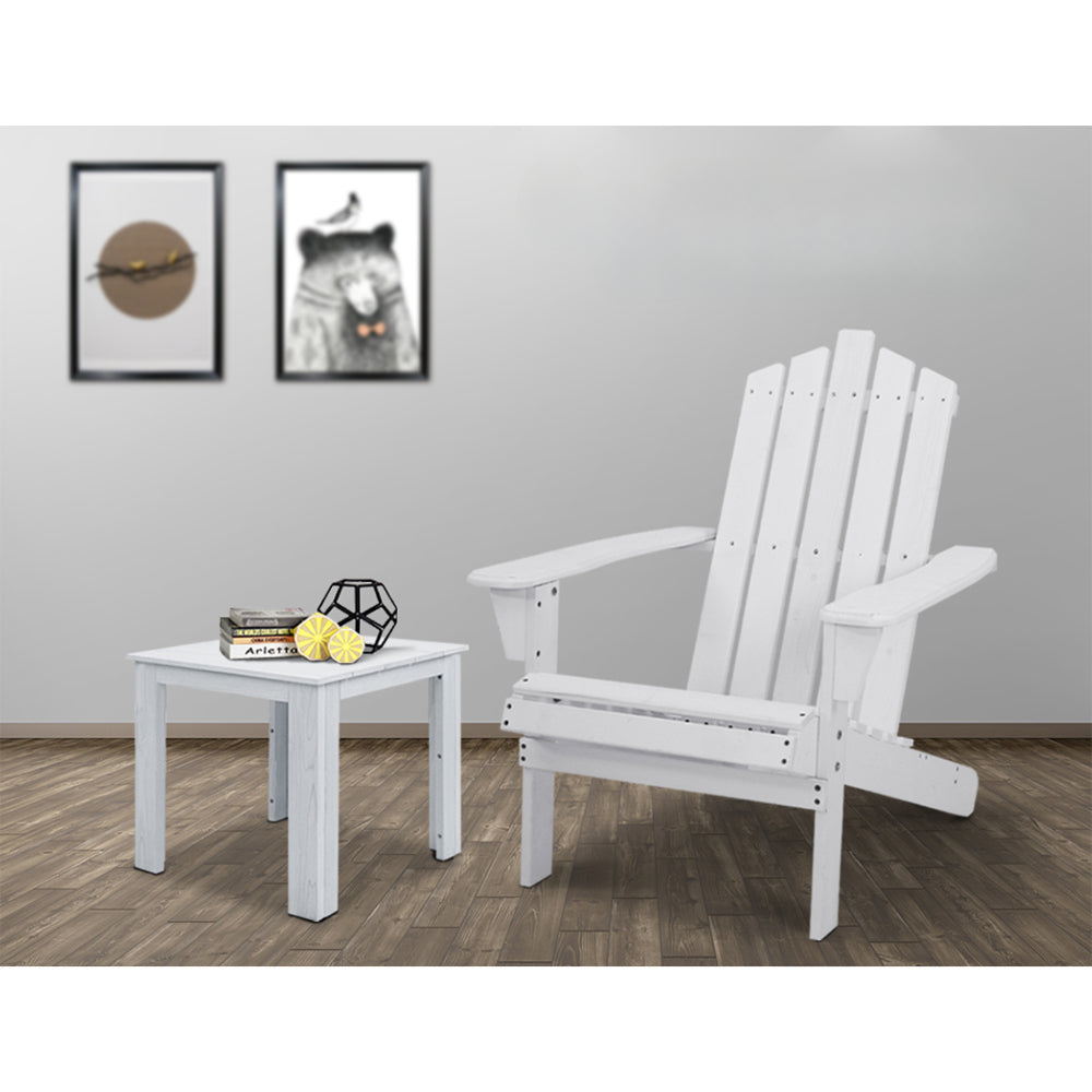 Outdoor Sun Lounge Beach Wooden Adirondack Patio Chair with Table - White