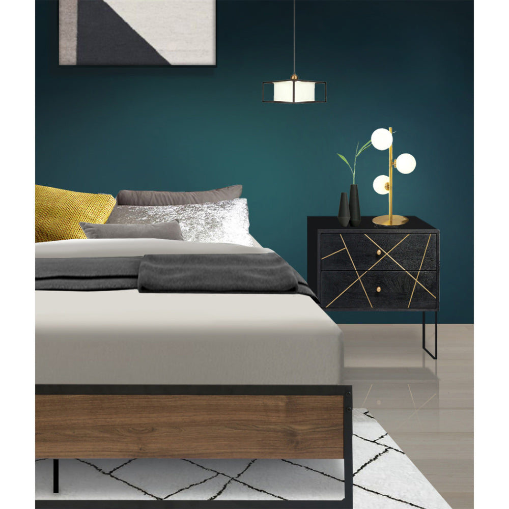 Metal Bed Frame Double Size Mattress Base Foundation Wooden Black
