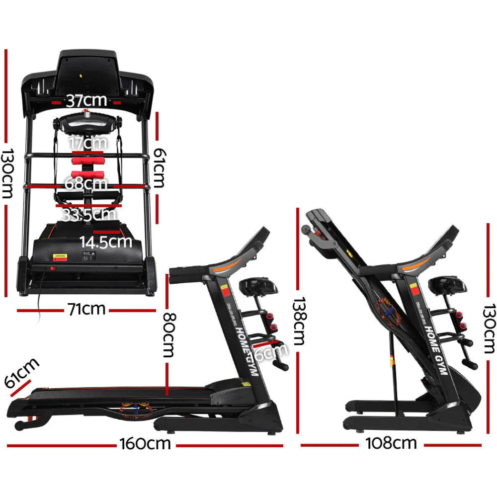 Electric Treadmill Auto Incline Home Gym Run Exercise Machine with Sit Up Bar - 18 Speed Levels