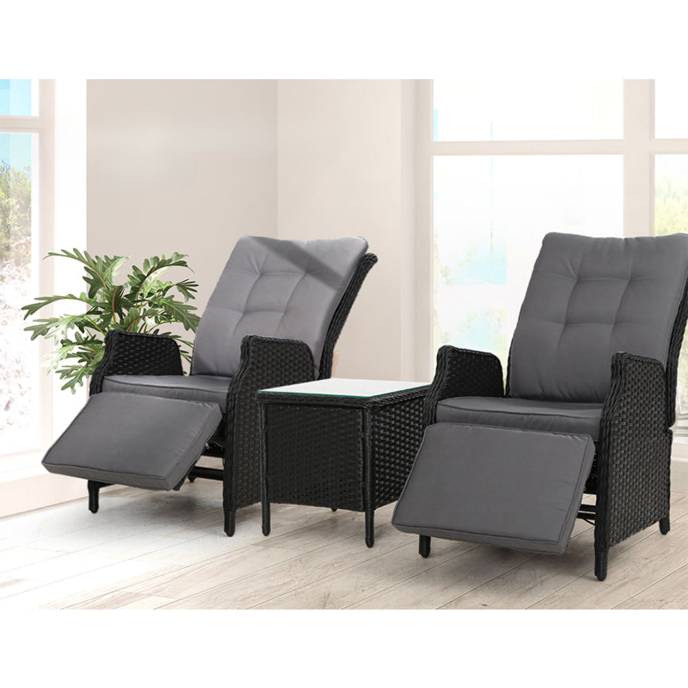 Sun Lounge Recliner Chairs Outdoor Furniture Patio Sofa - Black