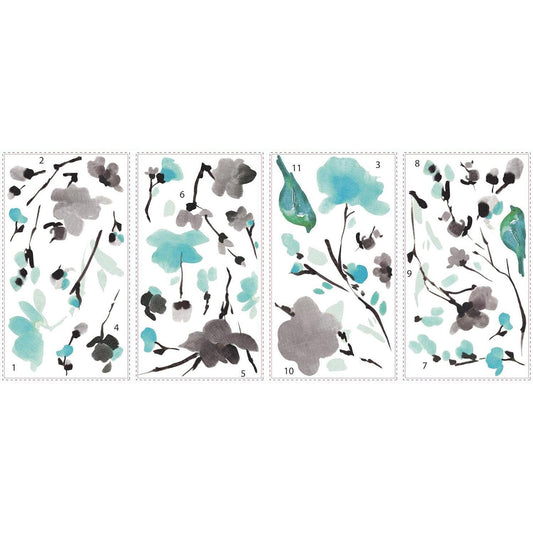 Blossom Watercolor Bird Branch Peel and Stick Wall Decal