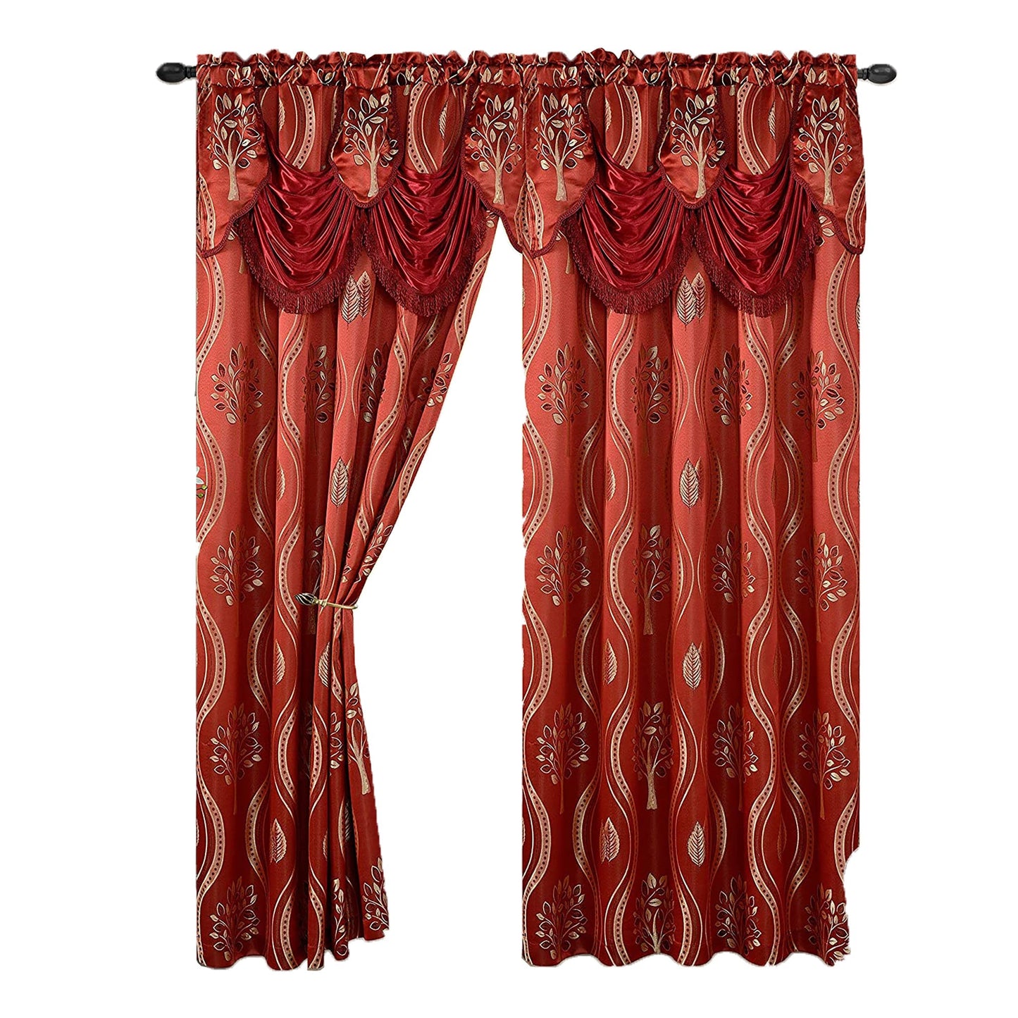 Luxurious Curtain Panel Set with Valance and Backing Set of 2 54X84 inch - Burgundy