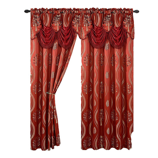 Luxurious Curtain Panel Set with Valance and Backing Set of 2 54X84 inch - Burgundy