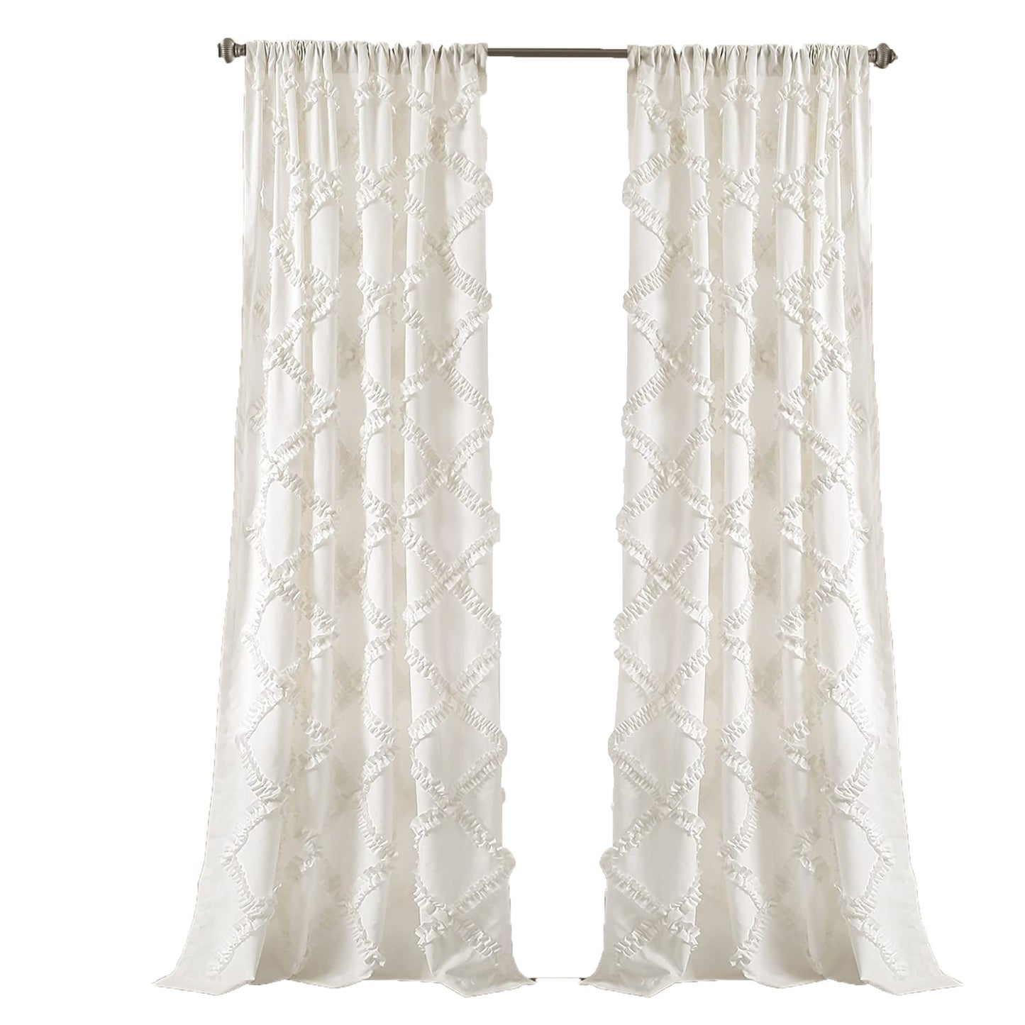 Ruffle Diamond Textured Window Curtain Panel Set 84 x 54 inches - White