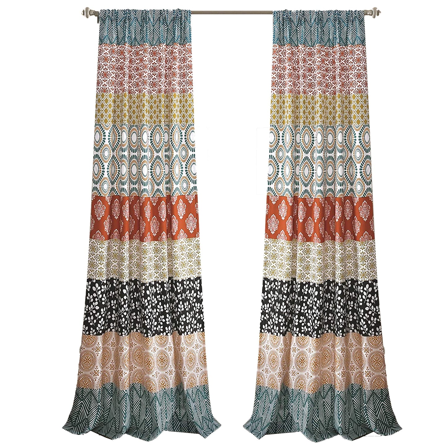 Bohemian Stripe Window Curtain Panels 52x84 Inch Set - Turquoise Orange