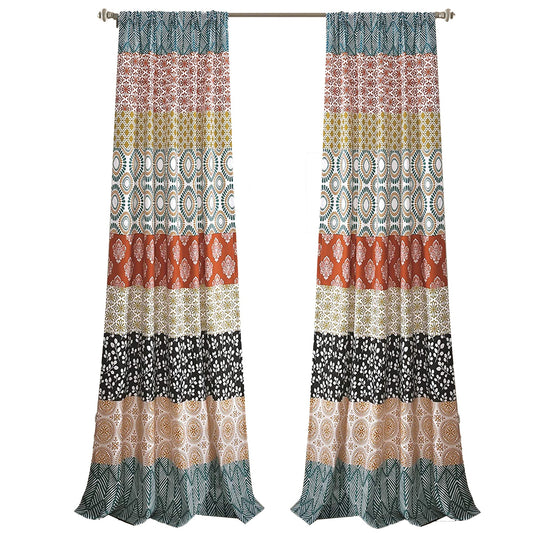 Bohemian Stripe Window Curtain Panels 52x84 Inch Set - Turquoise Orange