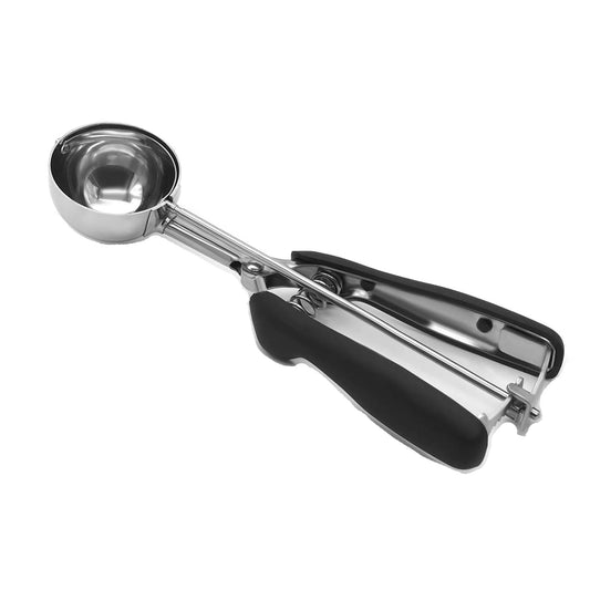Stainless Steel Ice Cream Cookie Scoop with Trigger and Soft Silicone Handle - Black