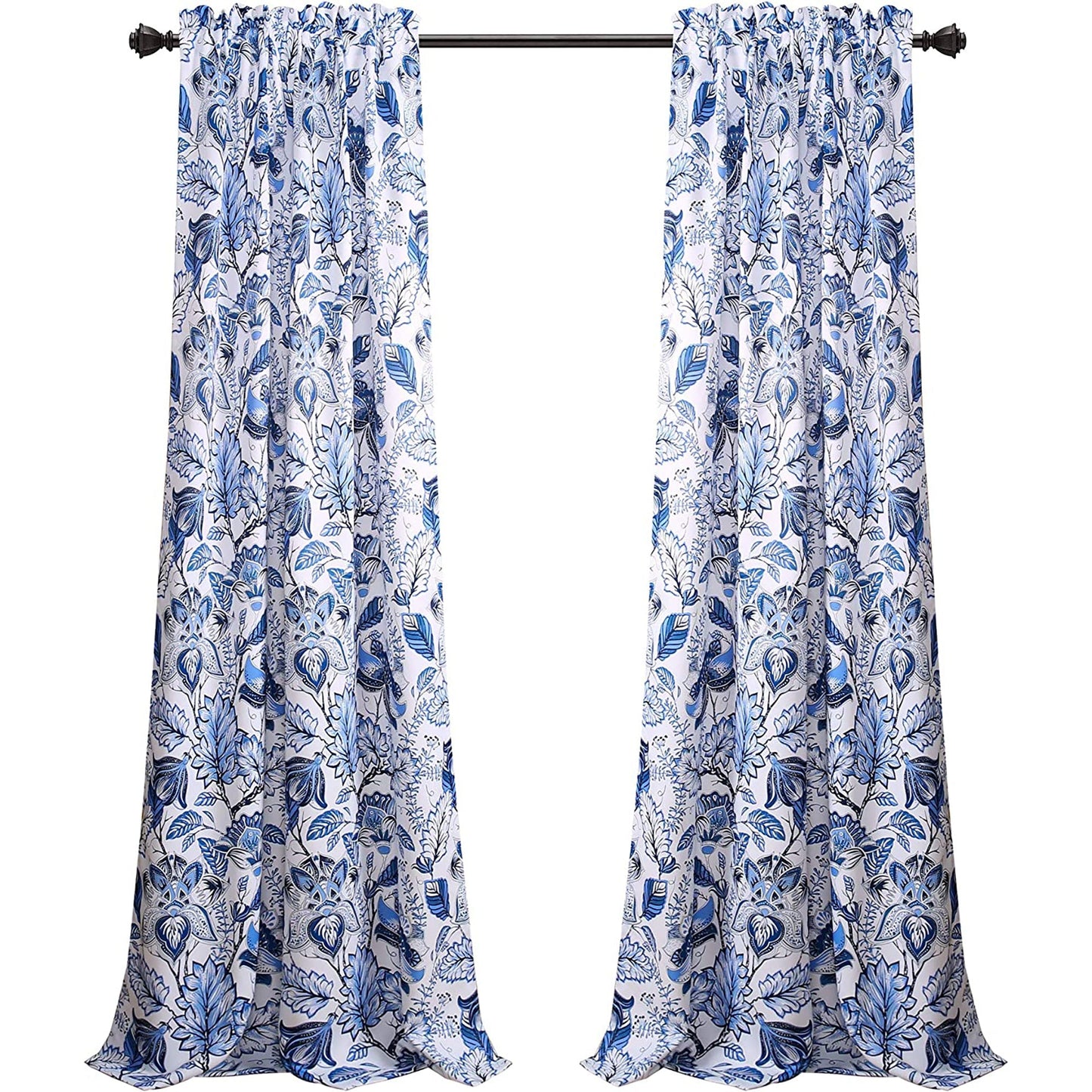 Cynthia Jacobean Room Darkening Window Curtain Set 84x52 Inch -  Blue