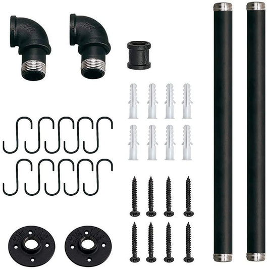 Kitchen Wall Mounted Detachable Organizer Hanging Rail with 10 Hooks 60 cm - Black