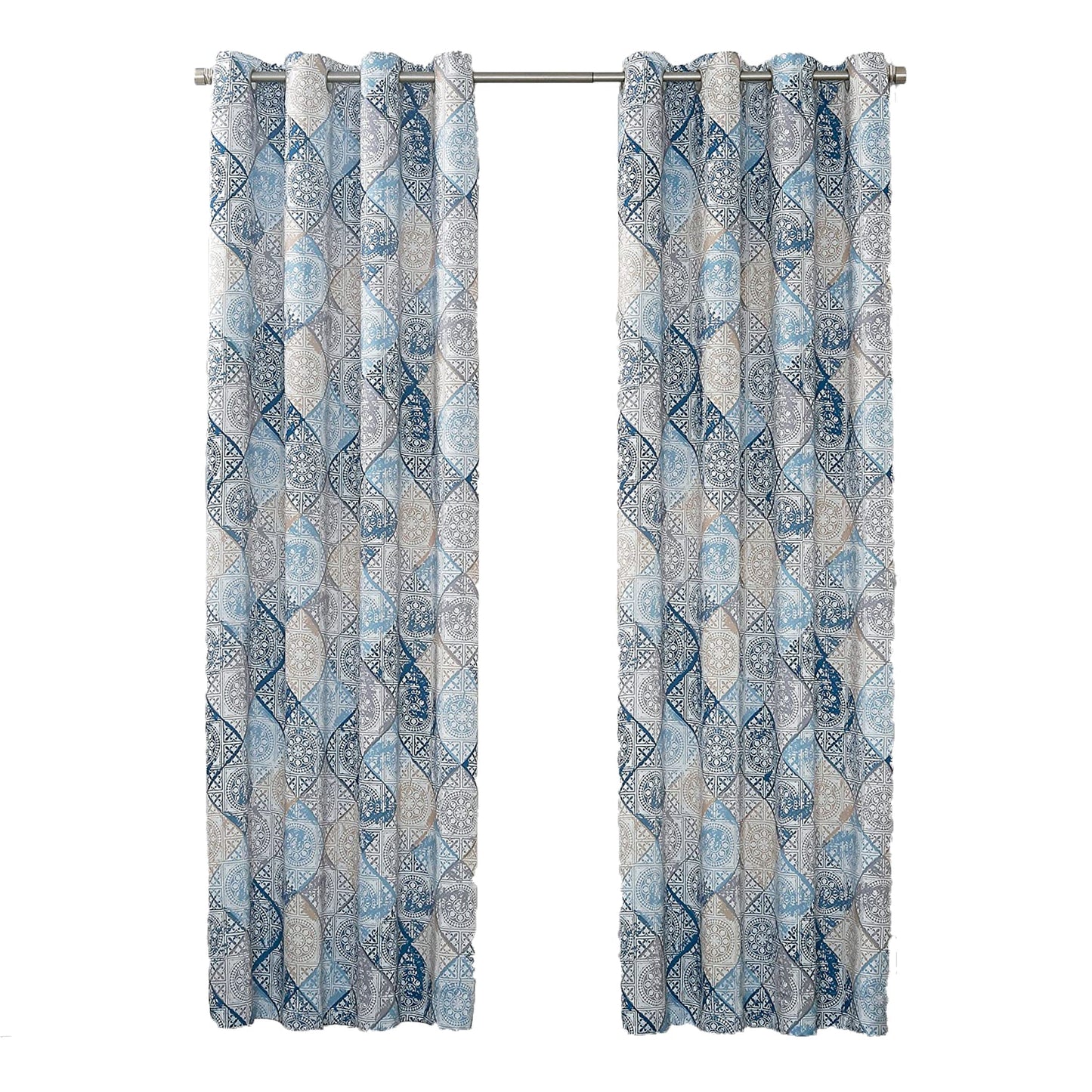 1pc Medallion Print Energy Efficient Grommet Curtain Panel 54 x 84 Inches - Indigo Blue