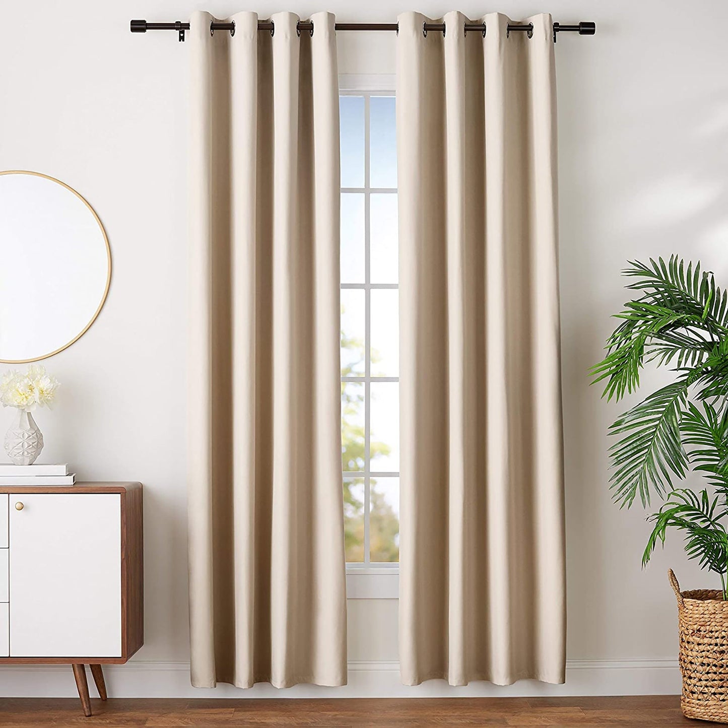 Grommetted Room Darkening Curtain Panel Set with Tie Backs - Beige