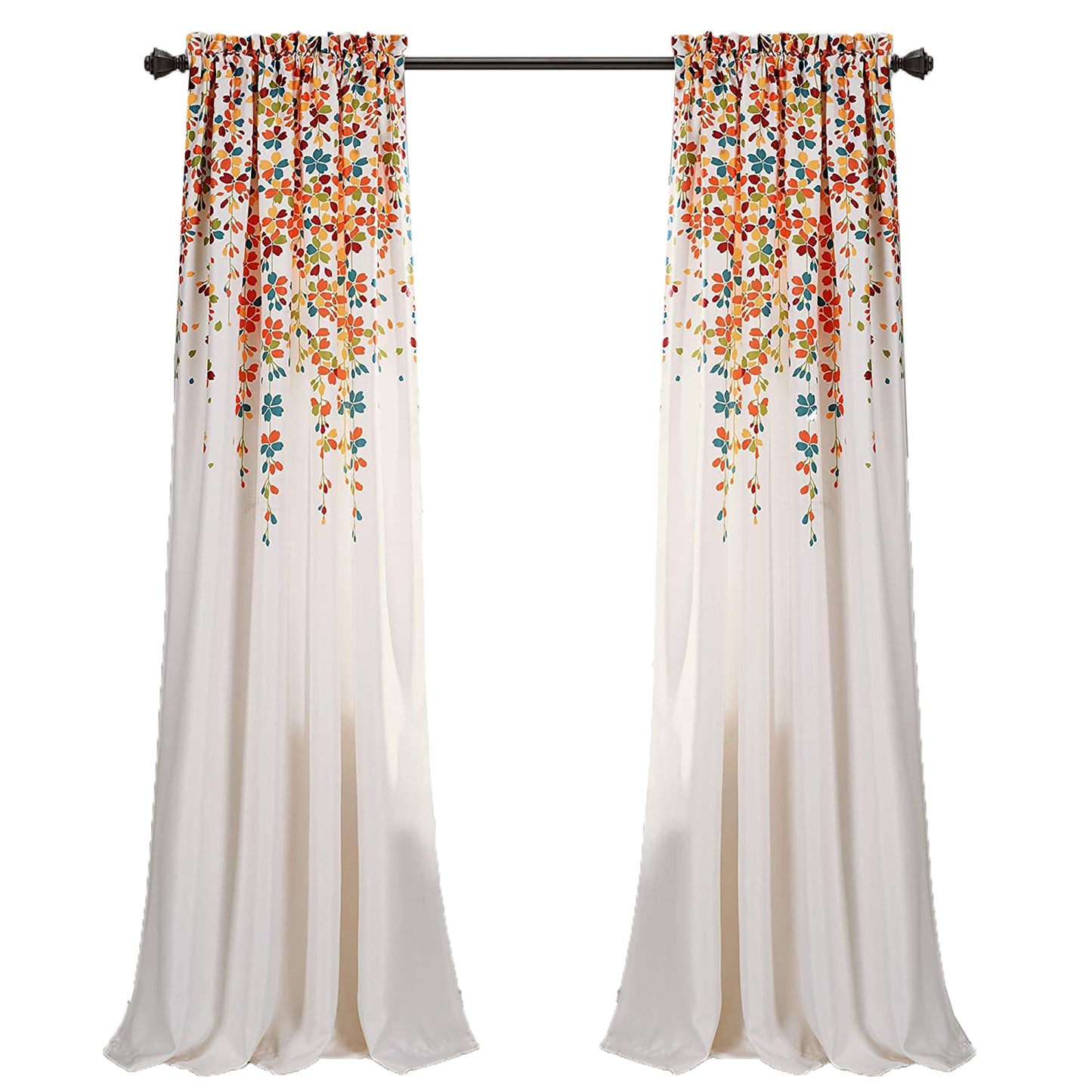 Weeping Flowers Room Darkening Window Panel Curtain Set 84X52 inch - Turquoise and Tangerine