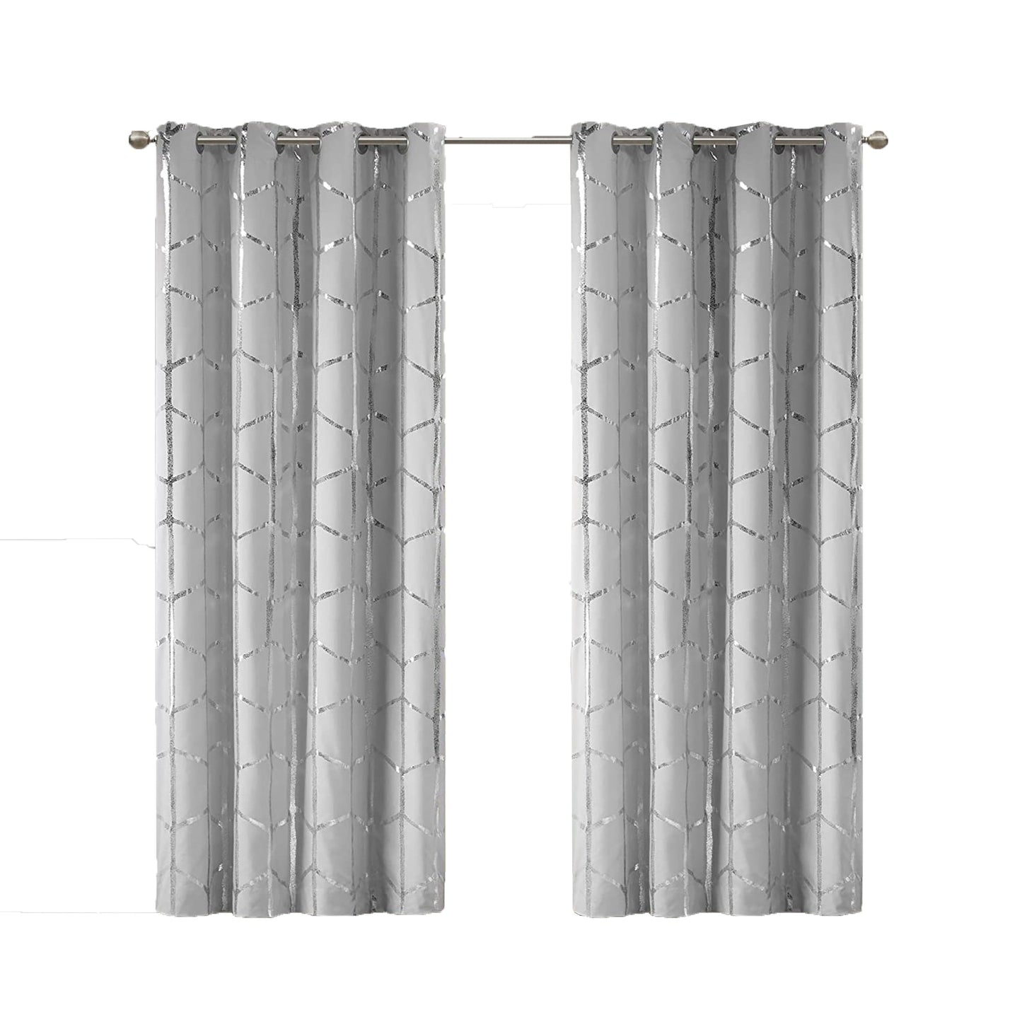 Thermal Insulated Metallic Print Grommet Light Blocking  Curtain Panel 1 Piece - Grey and Silver