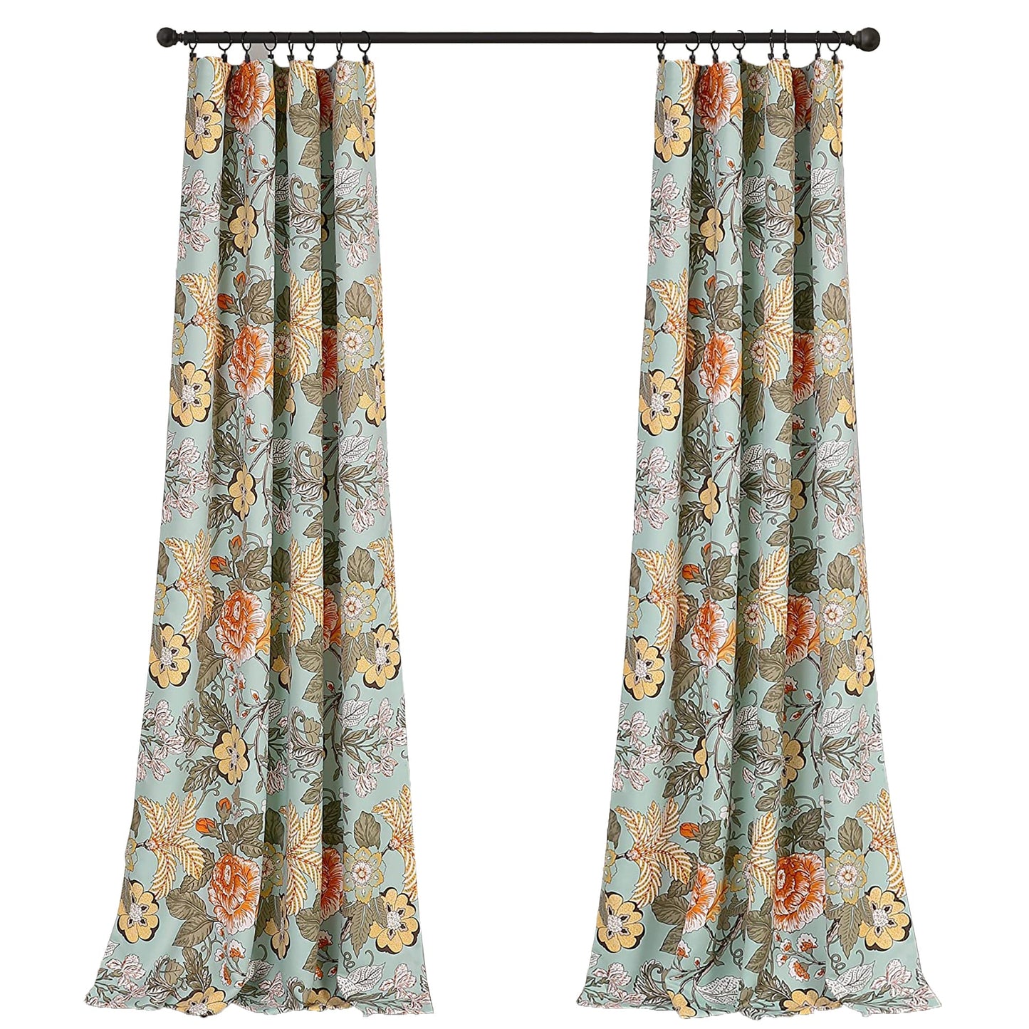 Floral Garden Room Darkening Window Curtain Panel Set 84 x 52 - Blue and Green