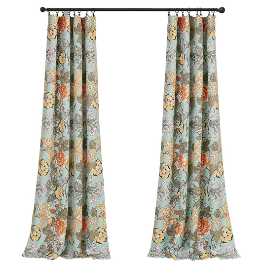 Floral Garden Room Darkening Window Curtain Panel Set 84 x 52 - Blue and Green