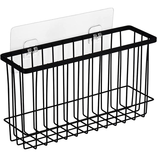 Wall Door Adhesive Kitchen Wrap Organizer Rack No Drilling - Black