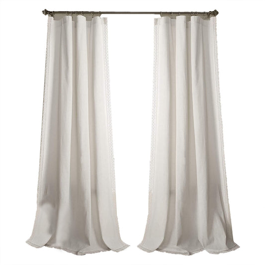Rustic Farmhouse Style Window Curtain Panel Set 54 x 84 Inch - White