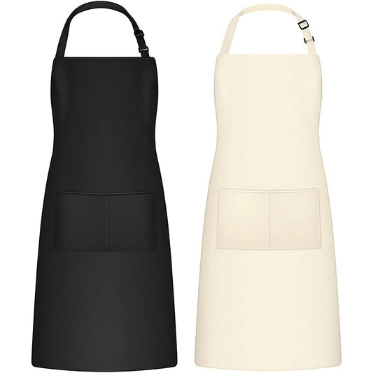 Adjustable Water Oil Stain Resistant with 2 Pockets Aprons Large Size 27 x 29 Inch - Black and White