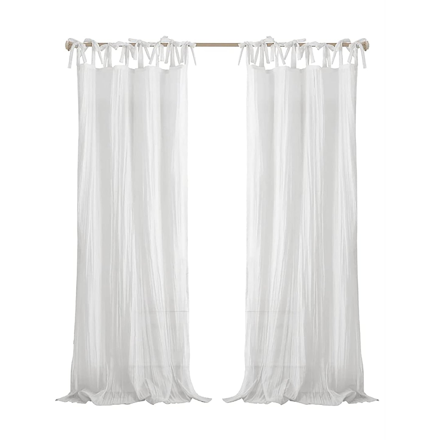 1PC Crushed Semi-Sheer Adjustable Tie Top Single Window Curtain Panel 52x108 Inch - White