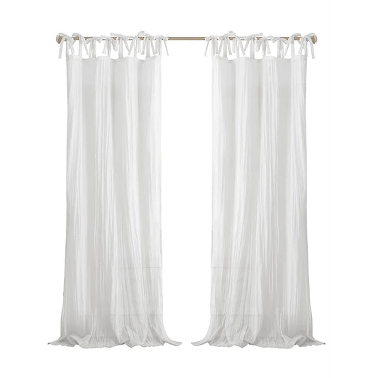 1PC Crushed Semi-Sheer Adjustable Tie Top Single Window Curtain Panel 52x108 Inch - White