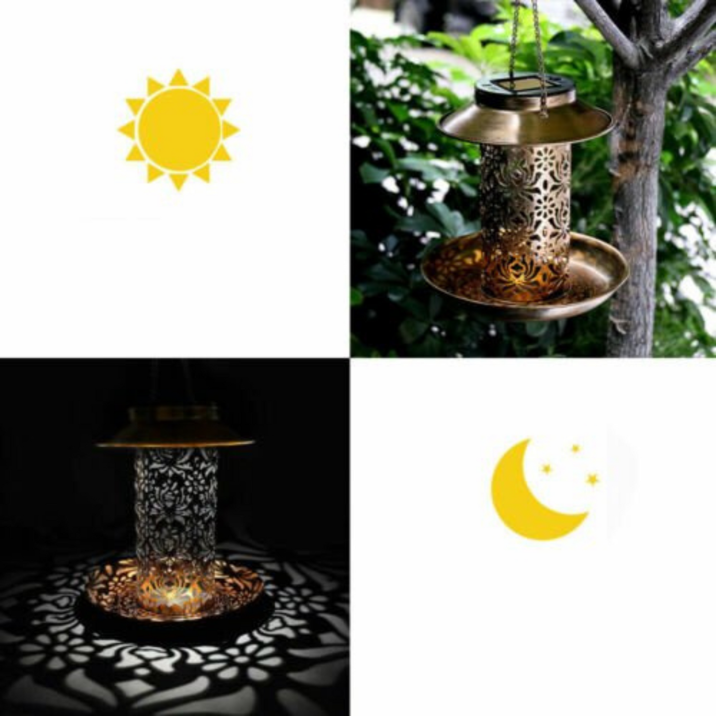 Solar Powered Bird Feeder with Light Outdoor Hanging Solar Lamp