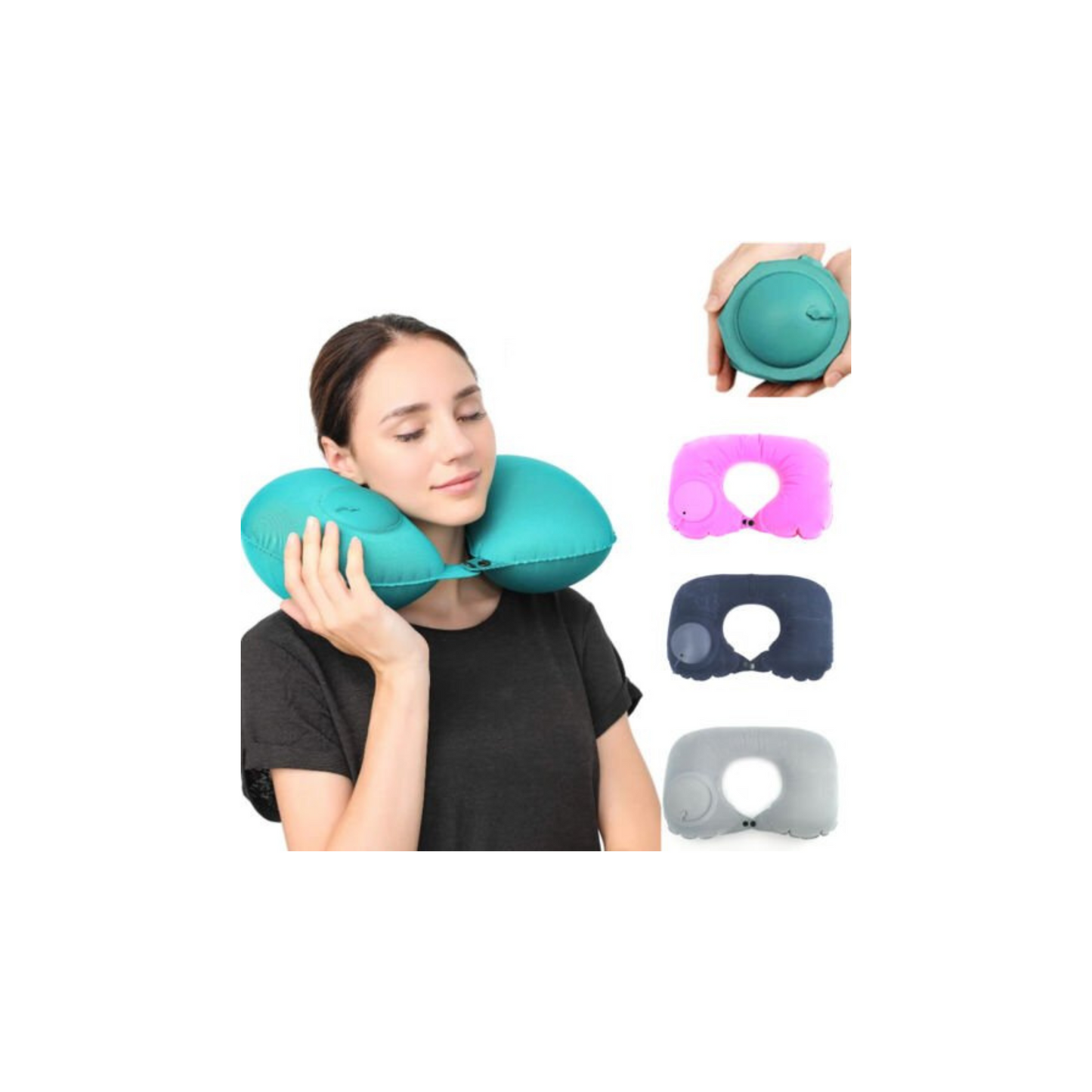 U Shaped Inflatable Neck Travel Pillow Press Type Car Flight Head Rest