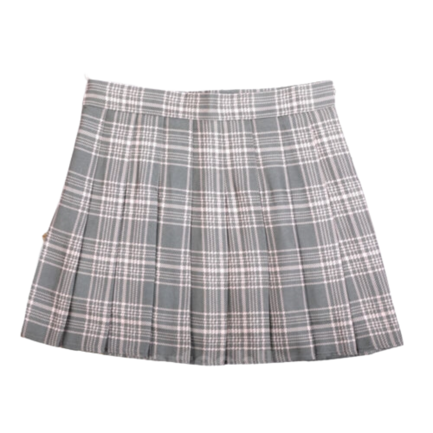Grey Grid High Waist Pleated Skirt Women Girls Summer Tartan Short School Skirt