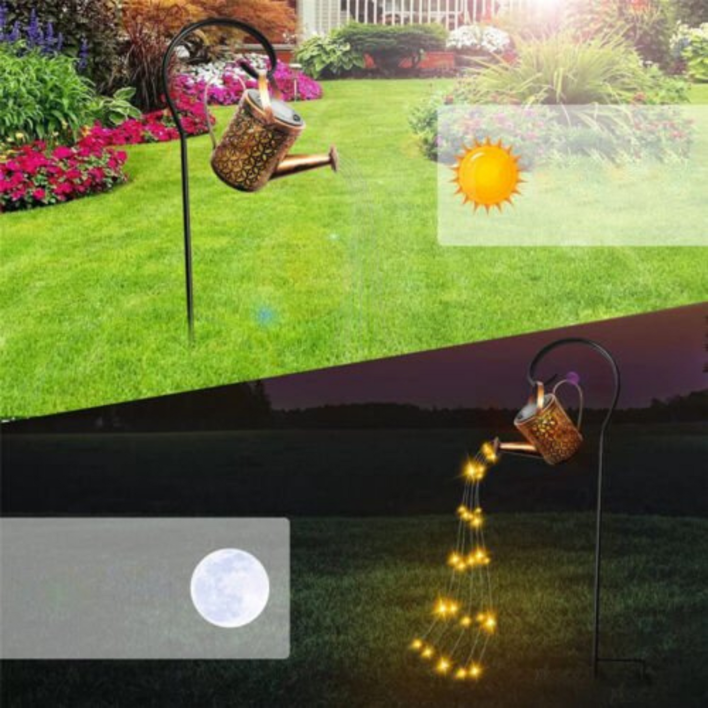 Solar LED Watering Can Fairy String Light Outdoor Garden Decor Waterfall Lamp