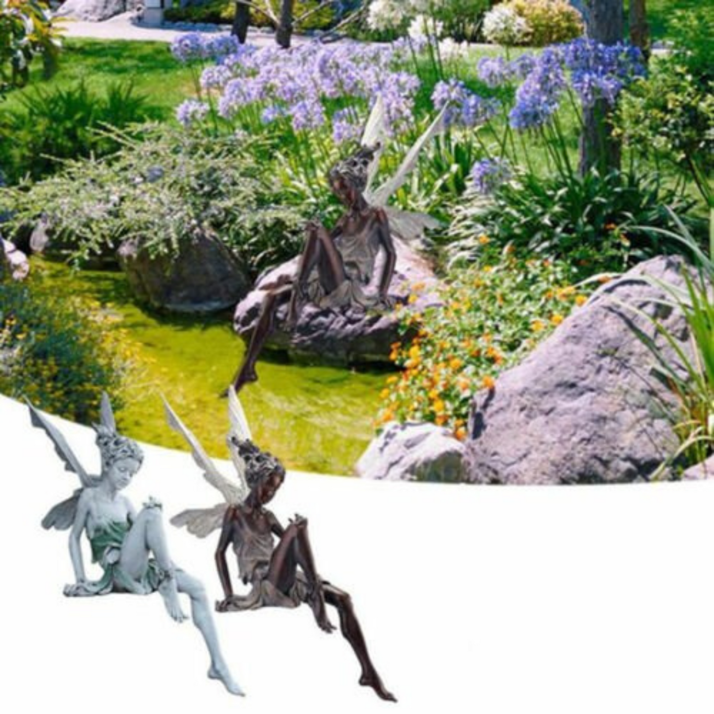 Outdoor Resin Fairy Statue Sitting Fairy Garden Ornament Sculpture Decor