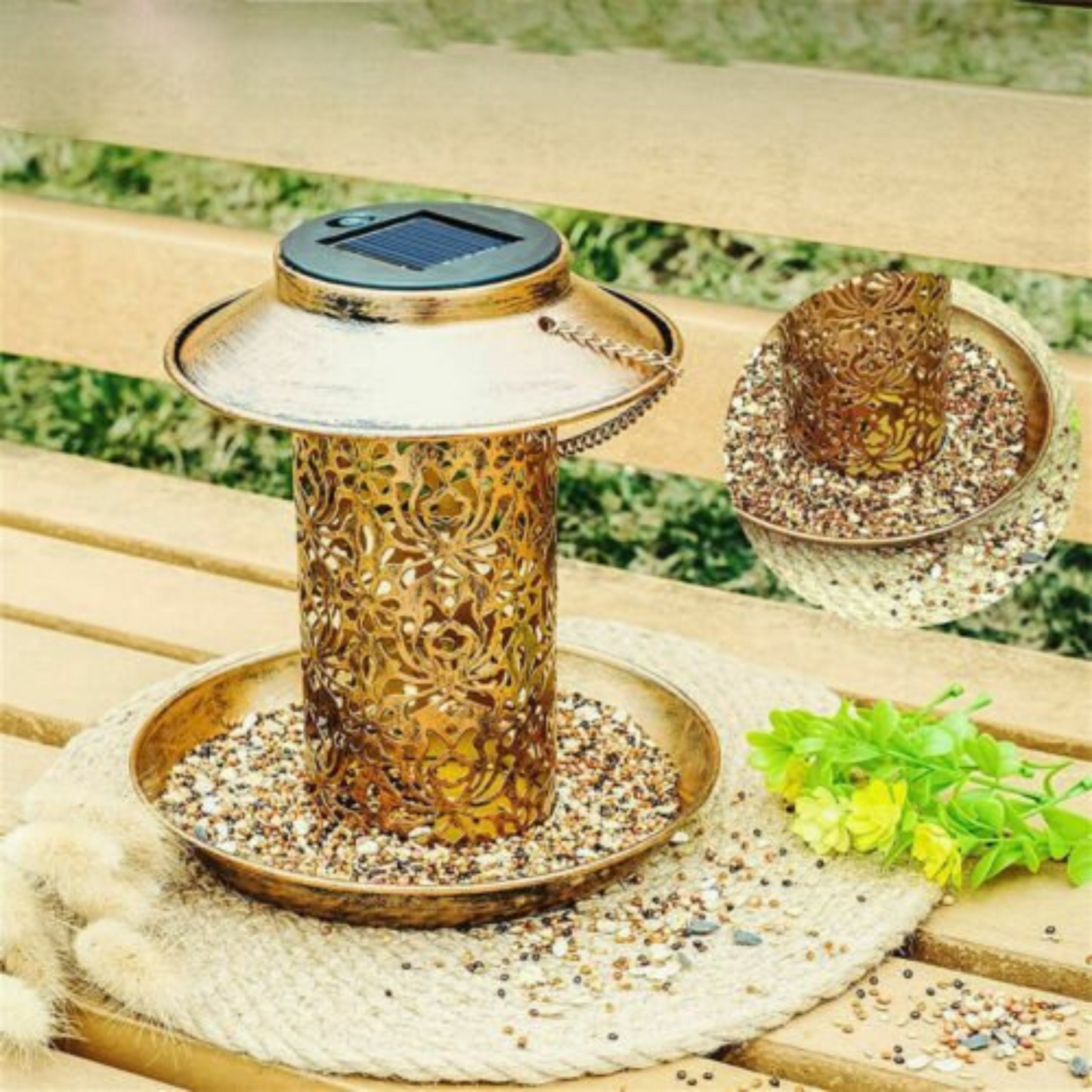 Solar Powered Bird Feeder with Light Outdoor Hanging Solar Lamp