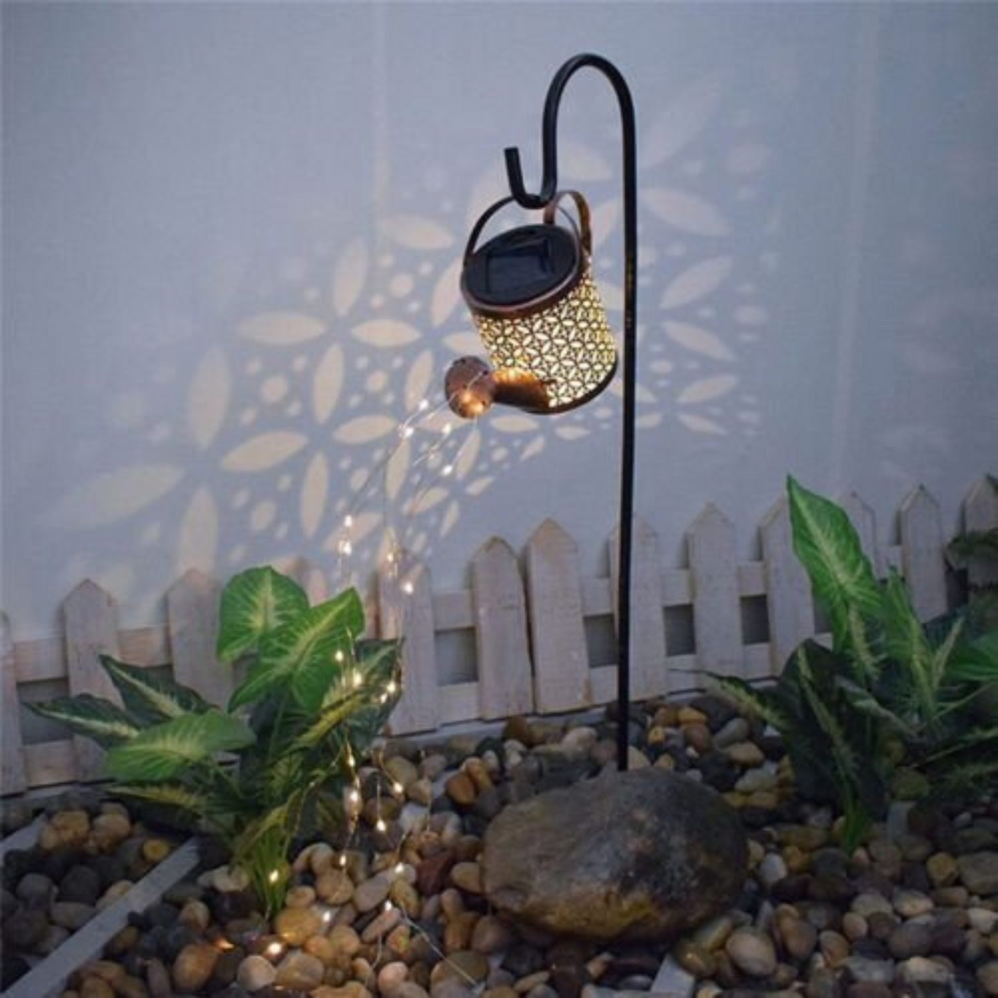 Solar LED Watering Can Fairy String Light Outdoor Garden Decor Waterfall Lamp