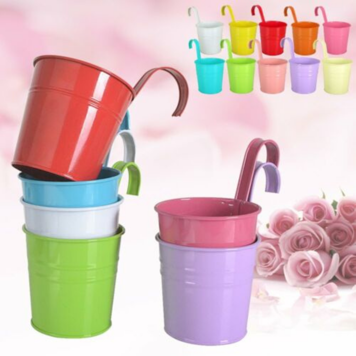 10 Colour Flower Pot Hanging Planters Metal Hooks Iron Balcony Garden Planters