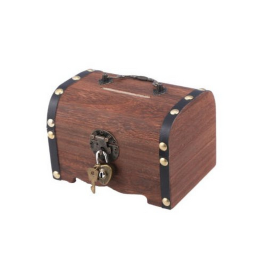 Retro Wooden Treasure Chest Vintage Money Storage Coin Piggy Bank Case